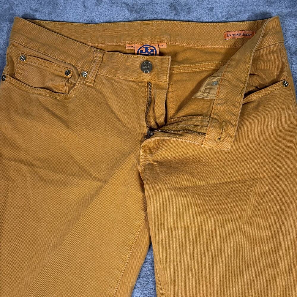 Tory Burch Ivy Super Skinny Mid Rise Jeans Women’s 30 Mustard Yellow Stretch - Picture 2 of 9